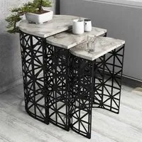 Stil Nesting Side Tables with Black Metal Base - White Marble Effect alternate view