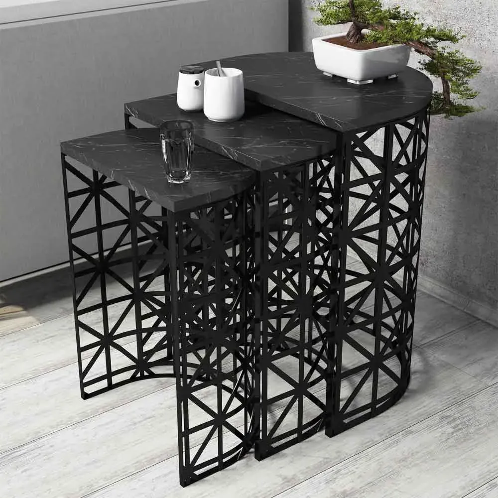 Stil Nesting Side Tables with Metal Base - Black Marble Effect product