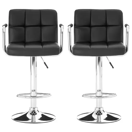 Stocam Bar Chairs with Chrome Base - Black, Faux Leather