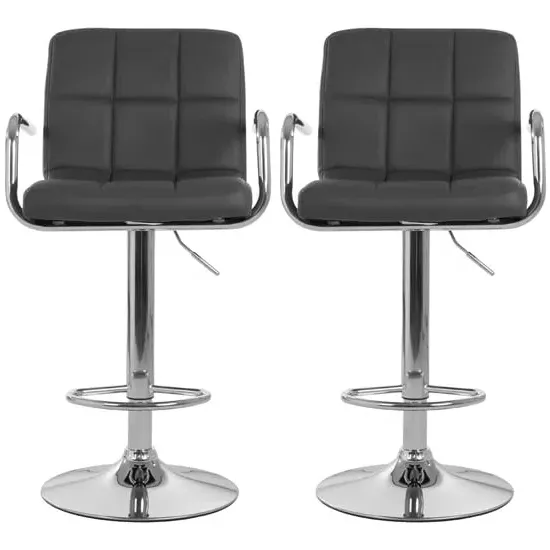 Stocam Bar Chairs with Chrome Base - Grey, Faux Leather