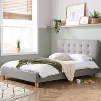 Stock Double Bed Frame with Slatted Base - Grey, Fabric