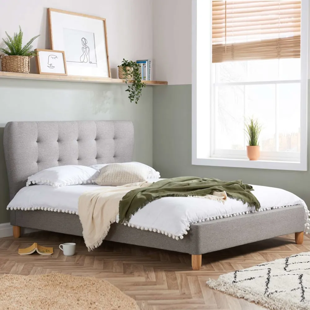 Stock King Size Bed Frame - Grey, Fabric