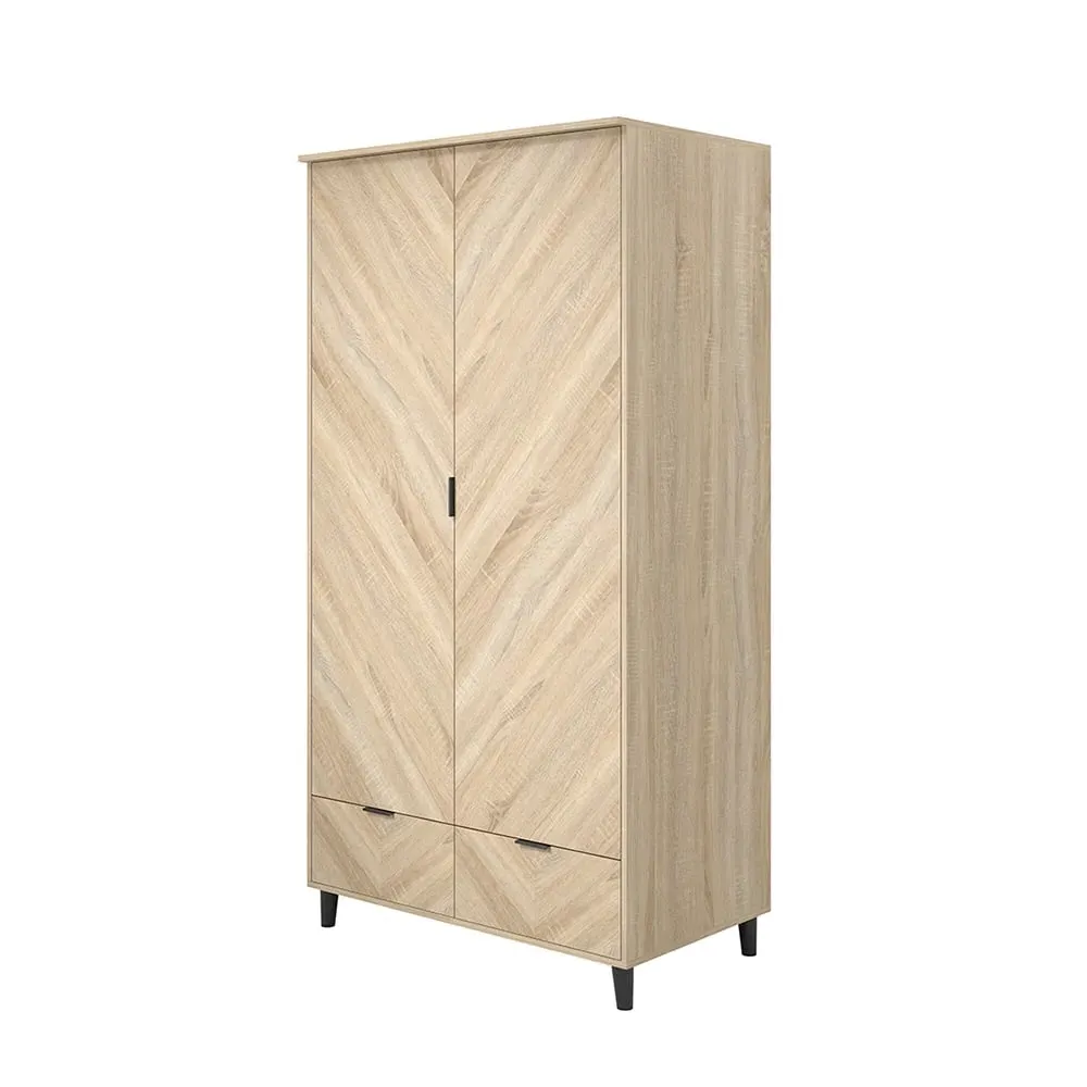 Stockholm 2 Door Wardrobe with 2 Drawers - Sonoma Oak