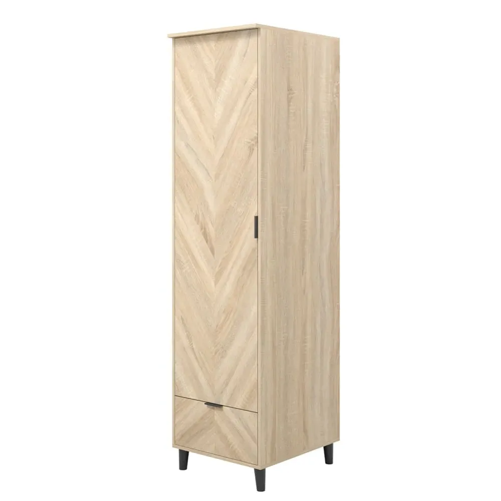 Stockholm Single Door Wardrobe with Drawer - Sonoma Oak