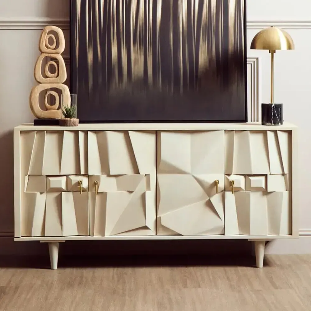 Stockton 4-Door Storage Cabinet - White, Mango Wood image