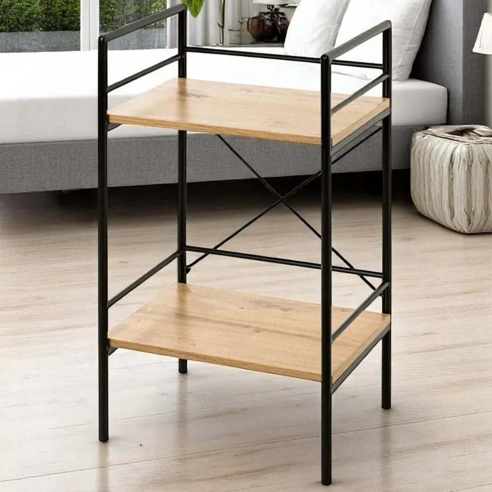 Stockton End Table with 2 Shelves - Black, Oak image