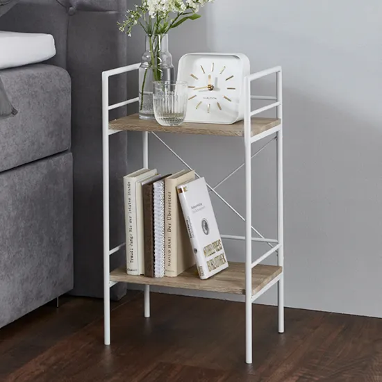Stockton Metal Side Table 2 Shelves - White, Oak product