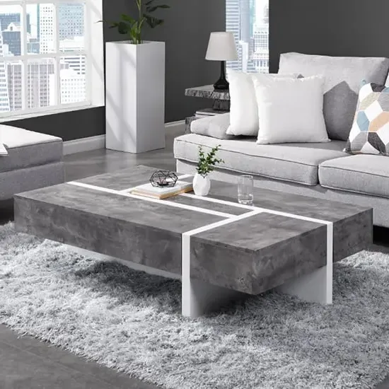 Storm Coffee Table with Storage - White, Concrete Effect image