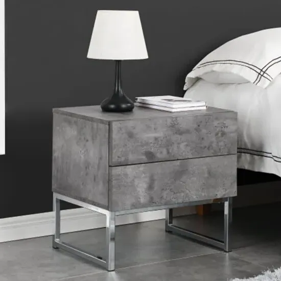 Strada 2 Drawer Bedside Cabinet - Concrete Effect