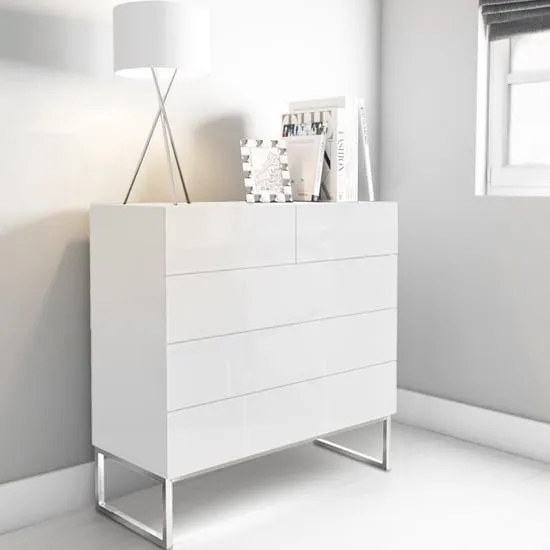 Strada 5 Drawer Chest - White, High Gloss