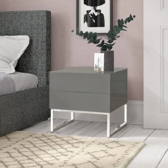 Strada Bedside Cabinet with 2 Drawers - Grey image