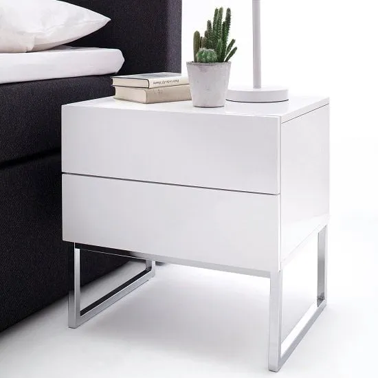 Strada Bedside Cabinet with 2 Drawers - White