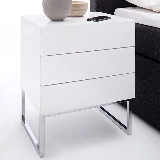 Strada Bedside Cabinet with 3 Drawers - White