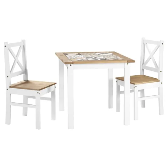 Sucre Tile Top Dining Table with 2 Chairs - White, Pine image
