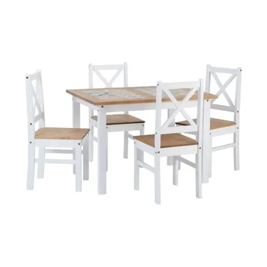Sucre Tile Top Dining Table with 4 Chairs - White, Pine