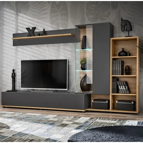Suez Entertainment Unit with LED - Wotan Oak, Anthracite