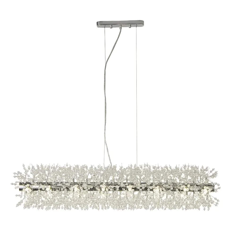 Sunburst 16 Light Glass Beads Bar Pendant Light - Chrome