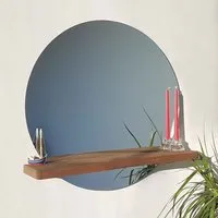 Sunset Glass Wall Mirror with Shelf - Walnut, Pine Wood alternate view