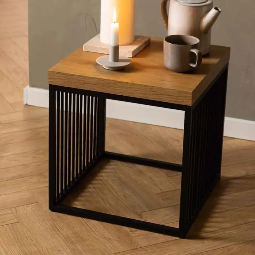 Surf Side Table with Steel Base - Wild Oak, Melamine product