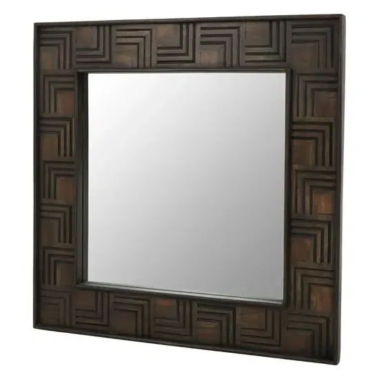Sutra Square Wall Mirror - Brown, Mango Wood