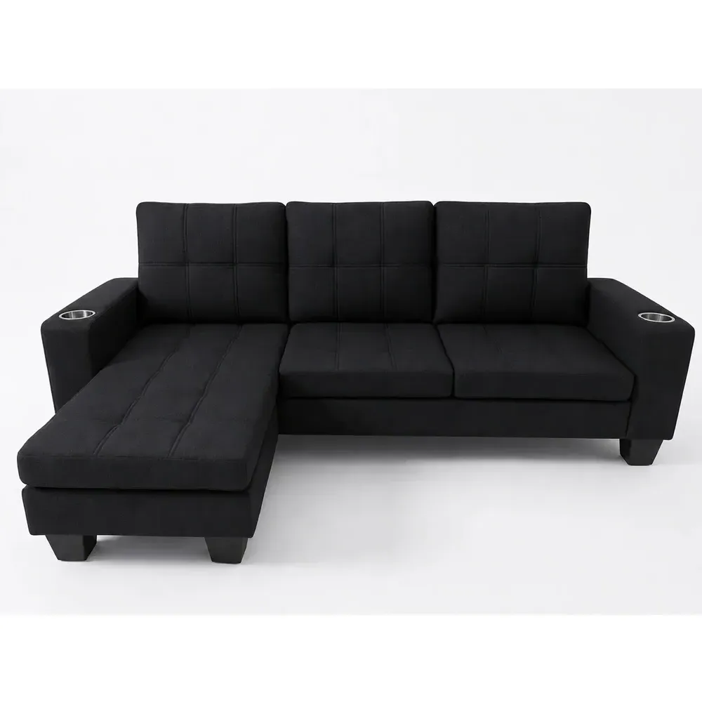 Sutton L-Shaped Corner Sofa with Cupholder - Black, Fabric product
