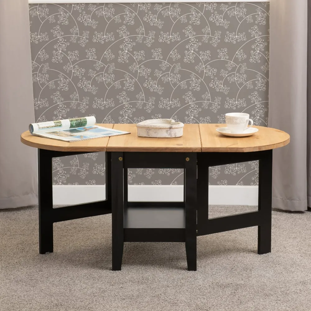 Suva Drop Leaf Coffee Table - Black, Waxed Pine image