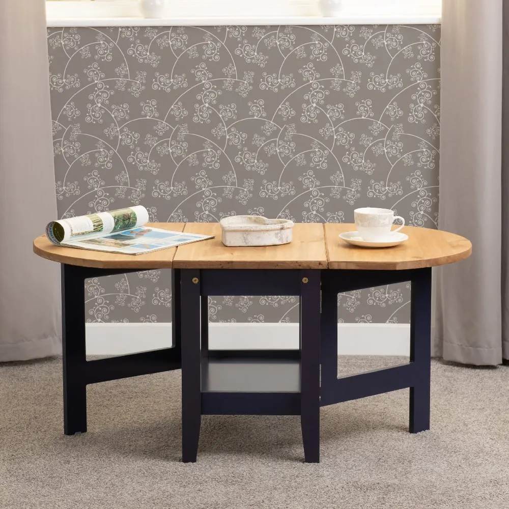 Suva Drop Leaf Coffee Table - Navy Blue, Waxed Pine