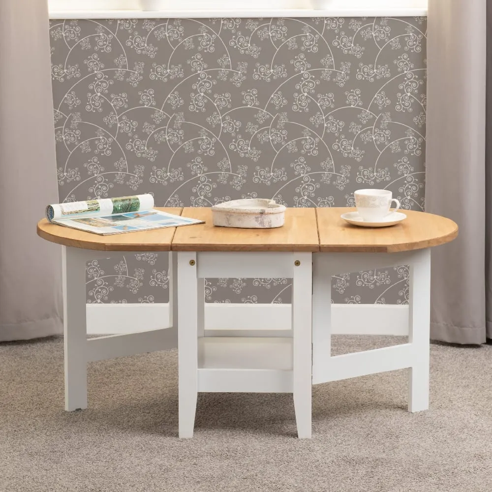 Suva Drop Leaf Coffee Table - White, Waxed Pine