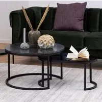 Suva Round Nesting Coffee Tables - Black, Wood Glass