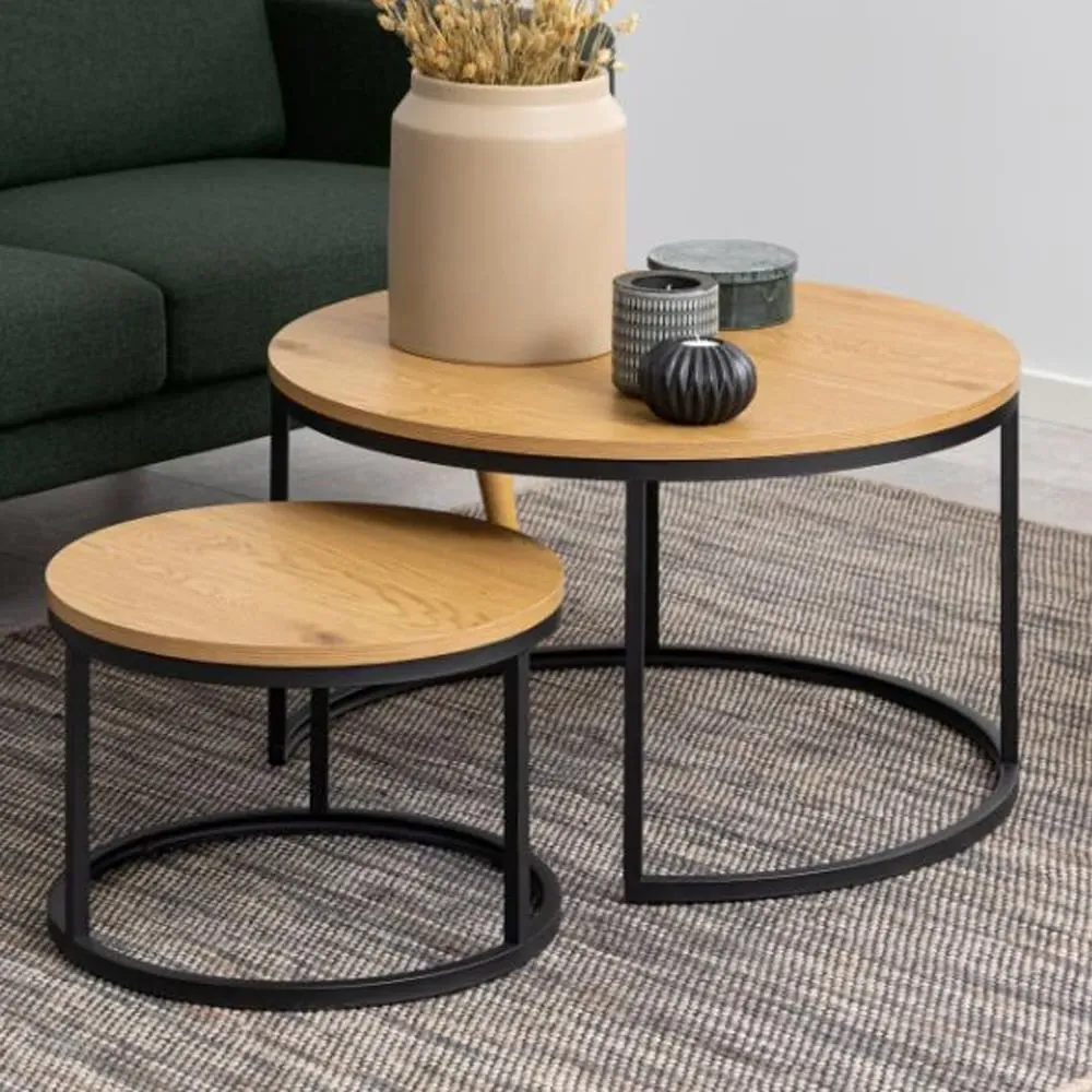 Suva Round Nesting Coffee Tables - Oak, Wood image