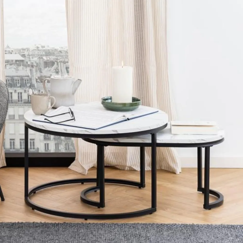 Suva Round Nesting Coffee Tables - White, Wood