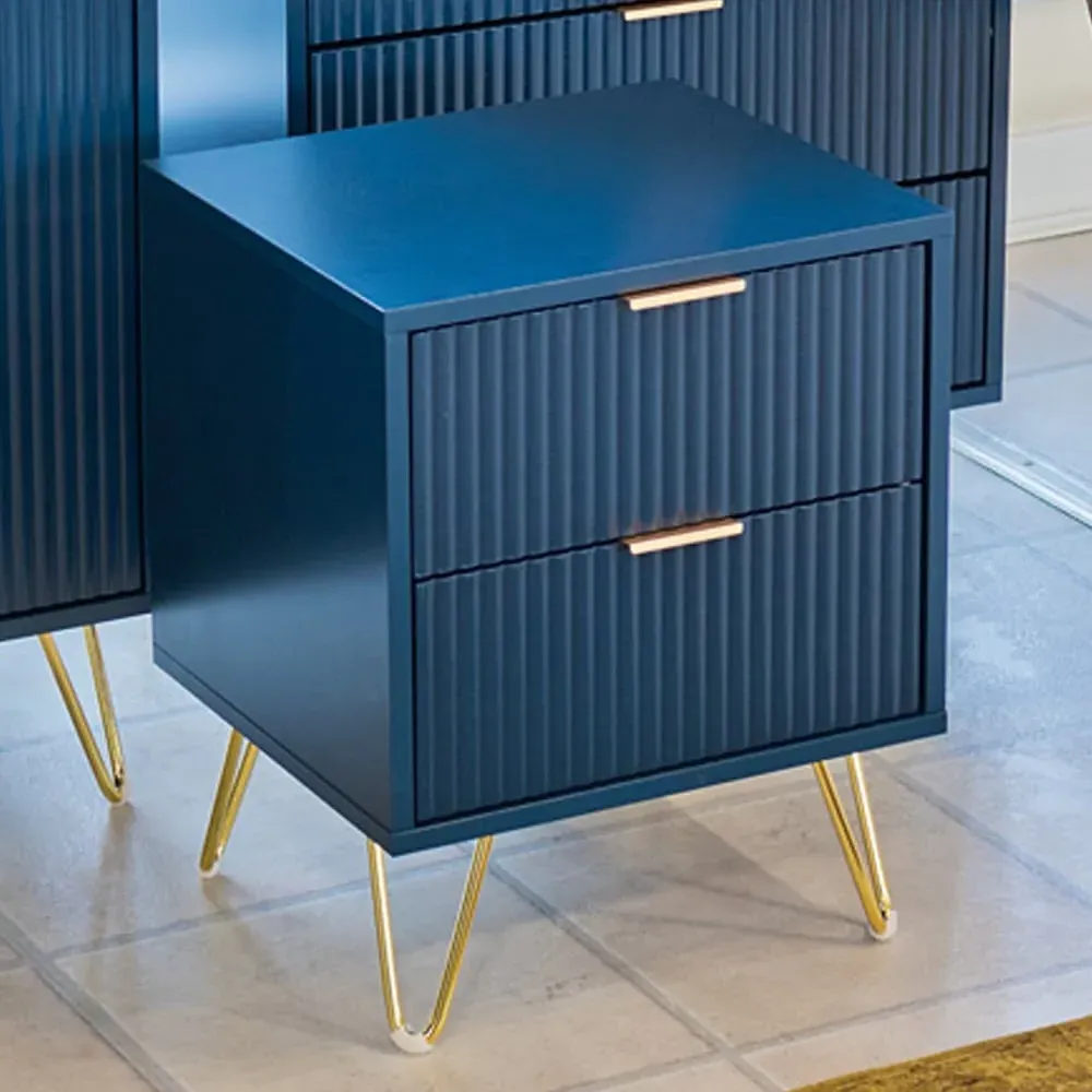 Suzuka Bedside Cabinet with 2 Drawers - Navy Blue, Wood image