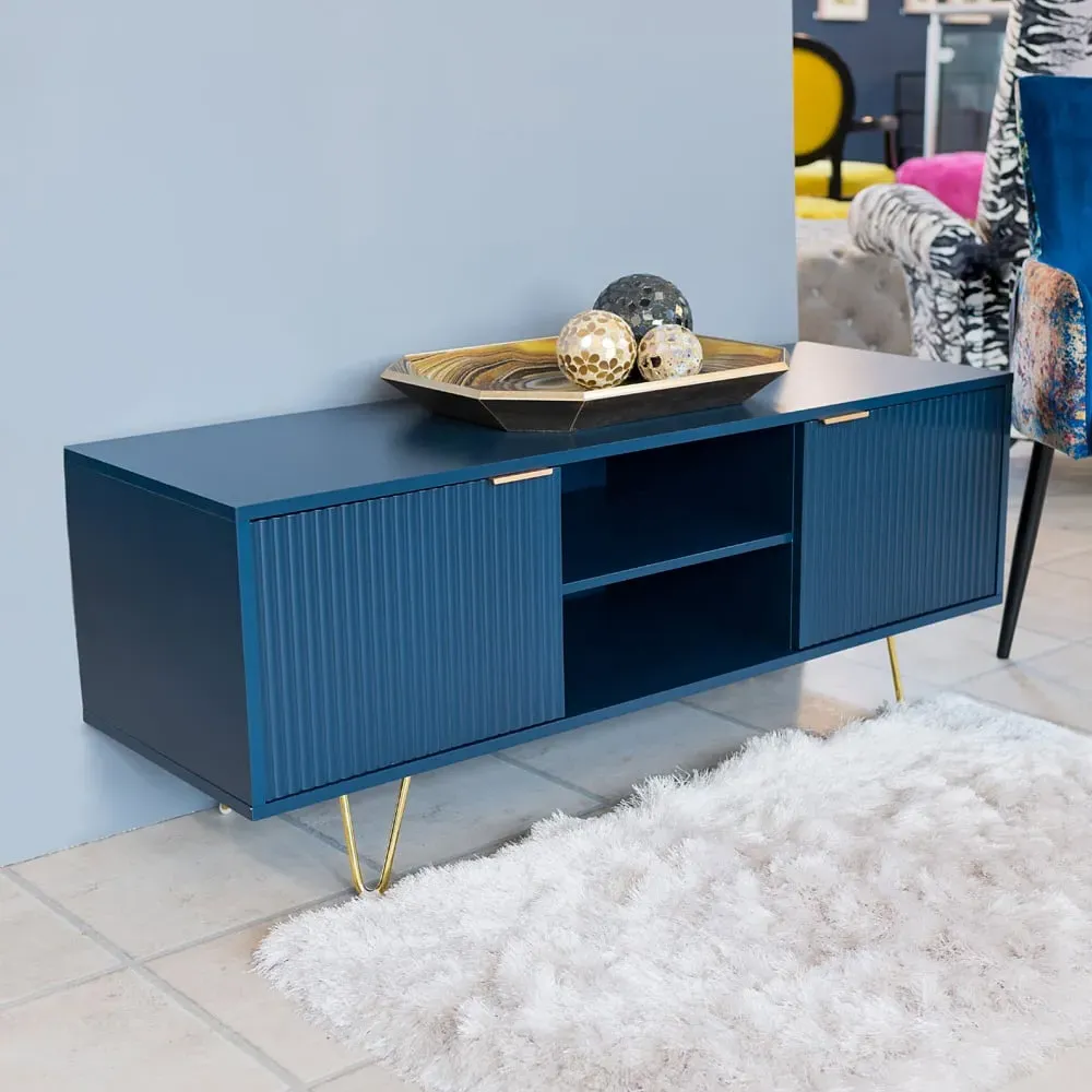 Suzuka TV Stand with 2 Doors - Navy Blue, Wood