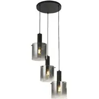 Sweden 3 Light Multi Drop Pendant Light - Black, Smoked Glass