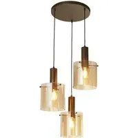 Sweden 3 Light Multi Drop Pendant Light - Mocha, Amber Glass