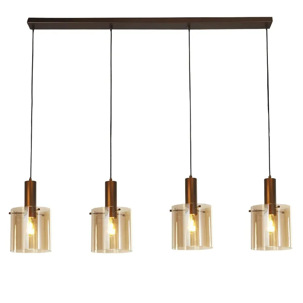 Sweden 4 Light Bar Pendant Light - Mocha, Amber Glass