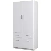 Swift 2-Door Wardrobe with 4 Drawers - White, High Gloss