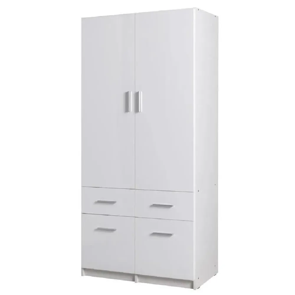 Swift 2-Door Wardrobe with 4 Drawers - White, High Gloss