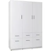 Swift 3-Door Wardrobe with 6 Drawers - White, High Gloss