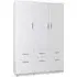 Swift 3-Door Wardrobe with 6 Drawers - White, High Gloss