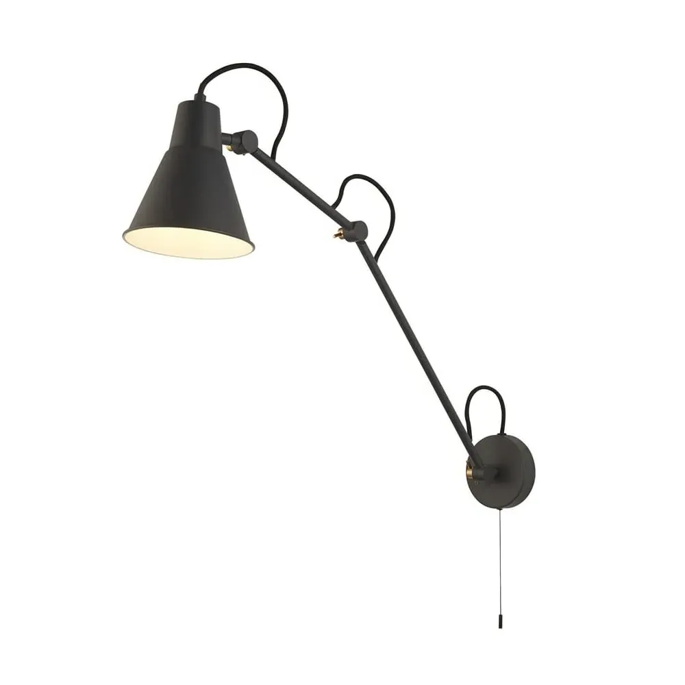 Swing Arm Wall Light with White Inner Shade - Grey