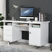 Sydney Computer Desk with 1 Door 3 Drawers - White, MDF