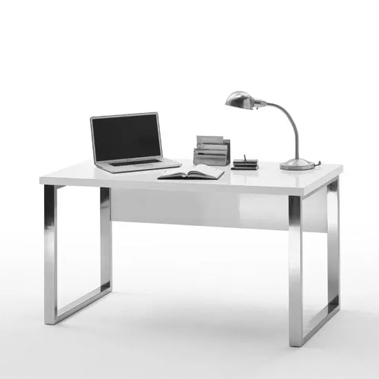 Sydney High Gloss Laptop Desk - White, Chrome Frame