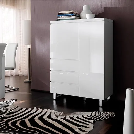 Sydney Highboard with 2 Doors 3 Drawers - White, MDF