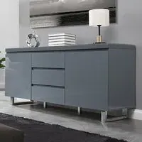 Sydney Large Sideboard with 2 Doors 3 Drawers - Grey, High Gloss