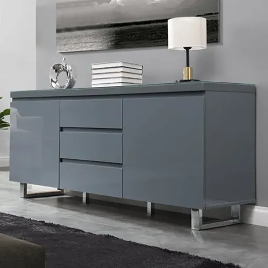 Sydney Large Sideboard with 2 Doors 3 Drawers - Grey, High Gloss