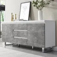 Sydney Large Sideboard with 2 Doors 3 Drawers - White, Concrete