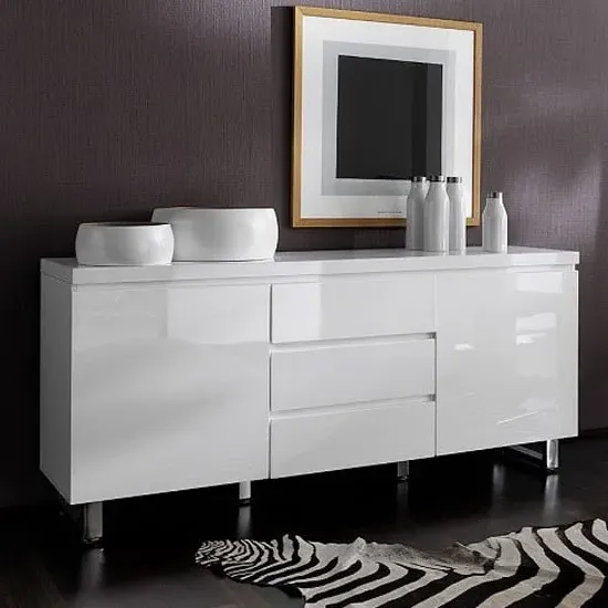 Sydney Large Sideboard with 2 Doors 3 Drawers - White, High Gloss