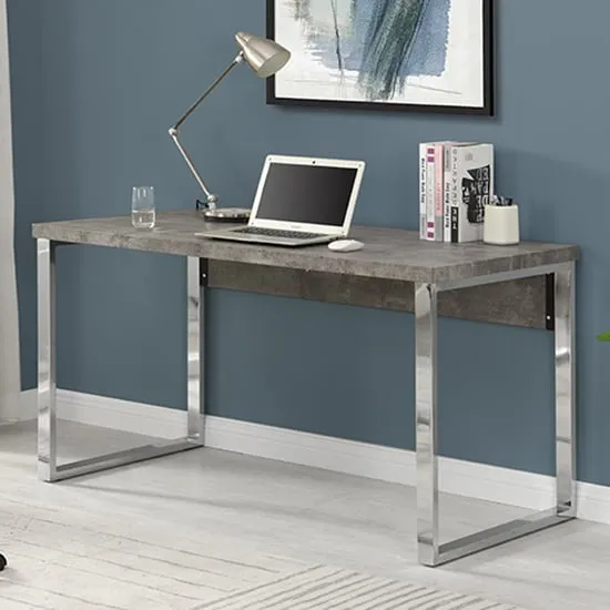 Sydney Rectangular Laptop Desk - Concrete Effect, Chrome image