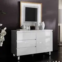 Sydney Small Sideboard with 1 Door 3 Drawers - White, High Gloss